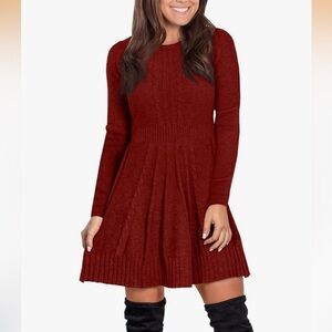 Maisolly Fit & Flare Knitted Crew Neck Flared Size Elegant Red Knit Dress size M